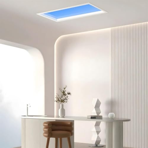 Mixtric LED Ceiling Panel Artificial Skylight Ceiling Lamp, Natural Daylight Blue Sky Light, Simple Embedded Lights for Living Room, Bathroom, Basement, Garage, Office, Hotel Apartment,60 * 120cm