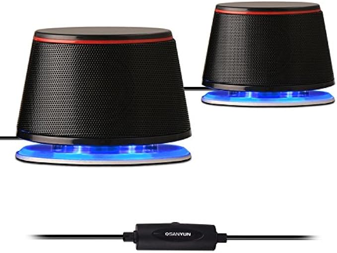 Sanyun SW102 Computer Speakers, 5Wx2, Deep Bass in Small Body, Stereo 2.0 USB Powered 3.5mm Aux Multimedia Speakers, Built-in Bottom Bass Radiators, PC Laptop Desktop Speakers, Black