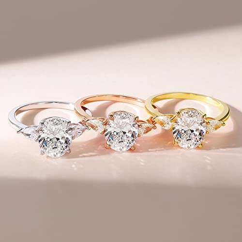 EAMTI 3 Carat 925 Sterling Silver Engagement Rings 3 Stones Oval Cut Cubic Zirconia Wedding Rings for Her Engagement Rings for Women Size 3-11, Metal, Cubic Zirconia - Image 2