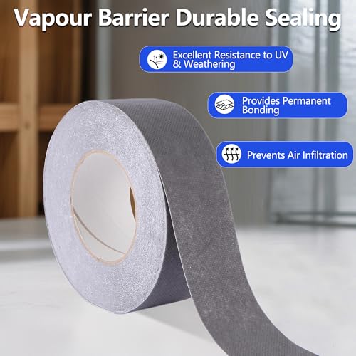 Tiruiya Dampfsperre Klebeband für Dachunterspannbahn, Wasserdicht Dach Klebeband für Dampfsperren Dampfbremsen, Unterspannbahn Band für das Dauerhafte Luft- Winddichte Verkleben - 5cm x 25m x 2 rollen