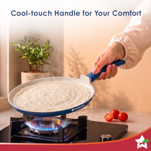 Image of Wonderchef Natura Ceramic Dosa Tawa for Cooking, 28cm, Non-Toxic Chemical-Free Coating, PFOA /PFAS-Free, for Kitchen, Scratch-Resistant, Gas & Induction Compatible, 2-Yr Warranty, Teal Blue