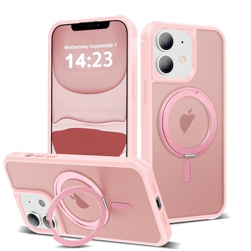 Image of Compatible with iPhone 11 Case with Stand 6.1 inch,Pink | Matte Translucent Phone Case for iPhone 11,360 Magnetic Ring Stand,Compatible Mag-Safe,Military Grade Protection