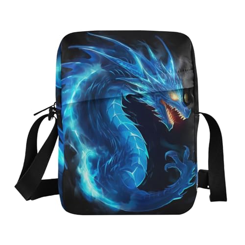 Crossbody Bag Blue Fire Flame Dragon Messenger Bag for Women Men Purse Shoulder Bag Satchel Bag with Adjustable Strap 214B5293