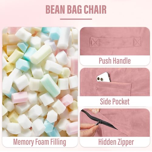 Image of HABUTWAY Bean Bag Chair: Giant 6' Memory Foam Furniture Bean Bag Chair with Microfiber Cover - 6Ft,Pink