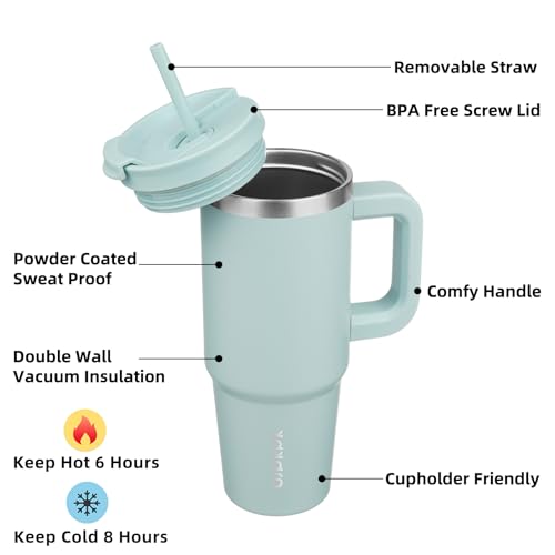 Image of BJPKPK 30 oz Tumbler With Handle Insulated Tumblers With Lid And Straw Stainless Steel Thermal Cup,Blue Haze