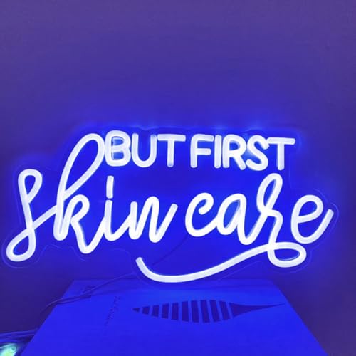 Image of But First Skin Care Led Neon Lights Sign for Home Spa Beauty Cosmetic Salon Wall Decor, Spa Day Gifts for Women,Spa Products Aesthetic Center Salon Door Decorative Acessories(Blue)