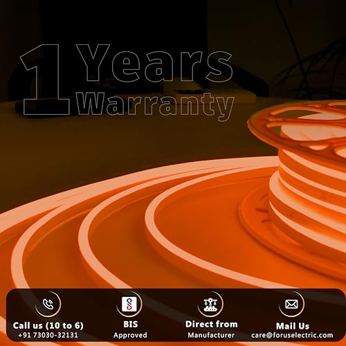 Image of Forus 5 Meter LED Neon Strip Light - Orange, Flexible Waterproof Rope Lights 16.4 Feet, 12V Adapter, Indoor Outdoor Diwali Decorative Cove Lighting, Office, Shop, Home Decor, Festivals, 1 Yr Warranty