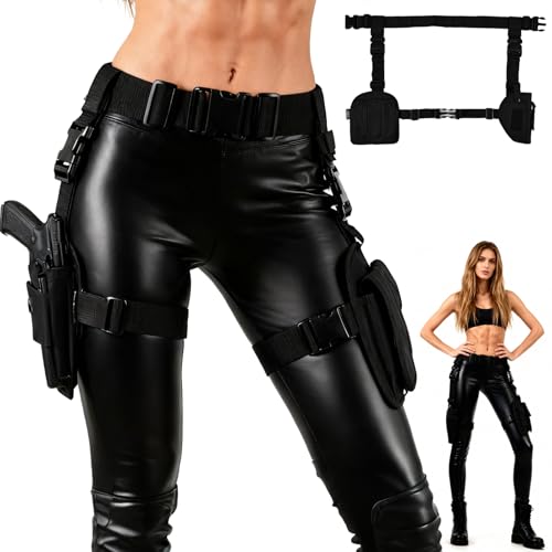 iHUFeather Thigh Holster for Women, Adjustable Leg Holster and Belt for Pistols,Black Widow Costume Tomb Swat Cop Halloween Cosplay Accessory