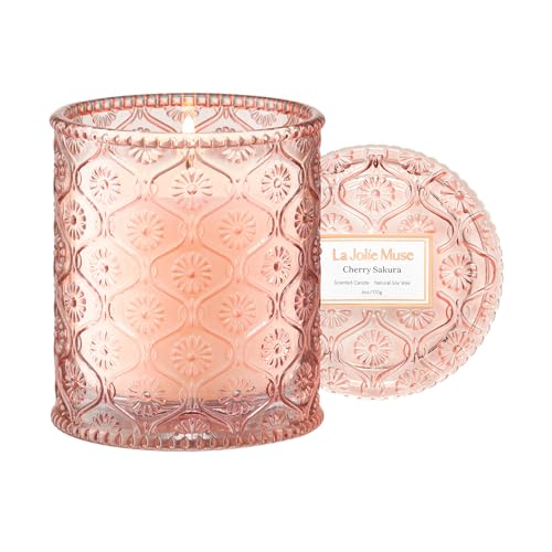 LA JOLIE MUSE Cherry Sakura Scented Candles for Home Natural Soy 40 Hrs