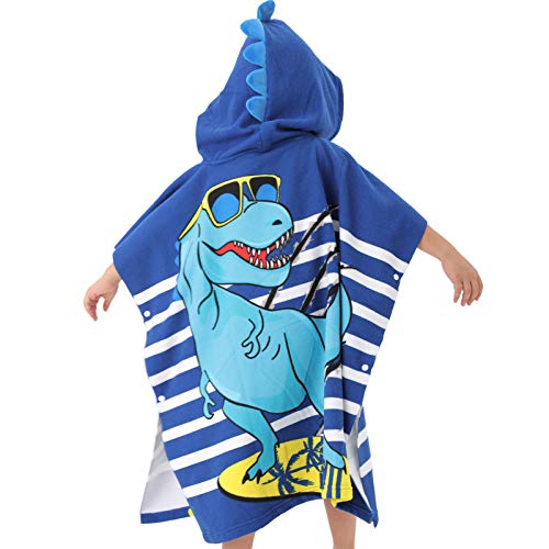 Image of NovForth Dinosaur Bath Towel for Toddler Boys, Pool Hooded Towel for Kids, Hooded Bath Beach Towel Poncho for Bath /Pool /Beach Swim Cover