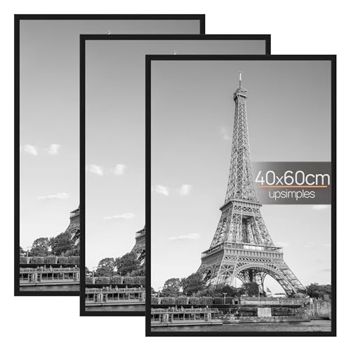upsimples 3 Pack Bilderrahmen 40x60, 40x60 cm Bilderrahmen Schwarz für Fotogalerie, Einschubstreifen, Horizontale oder Vertikale Wandmontage