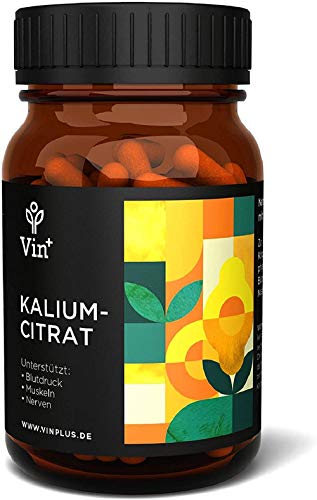 Vinplus Kaliumcitrat Kapseln - Hochdosiert mit 252 mg je Kapsel - Für Blutdruck, Muskeln, Nerven - 120 Kapseln in Pharmaqualität - Reines Kalium-Präparat - Potassium Citrate Cover