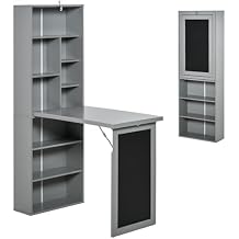 Fold Out Desk with Blackboard, Convertible Foldable Wall Desk with Side Shelf for Home Office Living Room Bedroom, Space-Saving