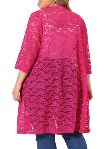Image of Agnes Orinda Plus Size Cardigans for Women Lace Cardigan Lightweight Crochet 3 /4 Sleeve Cover Up Jacket