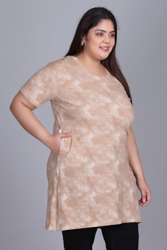 Image of RYSH Women's All-Over Printed Cotton Plus Size Longline T-Shirt with Pockets