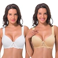 Curve Muse De las Mujeres Ligeramente Acolchado Aros Sujetador de Encaje con Correas de Hombro Acolchadas-Paquete de 2-Nude,White-95C