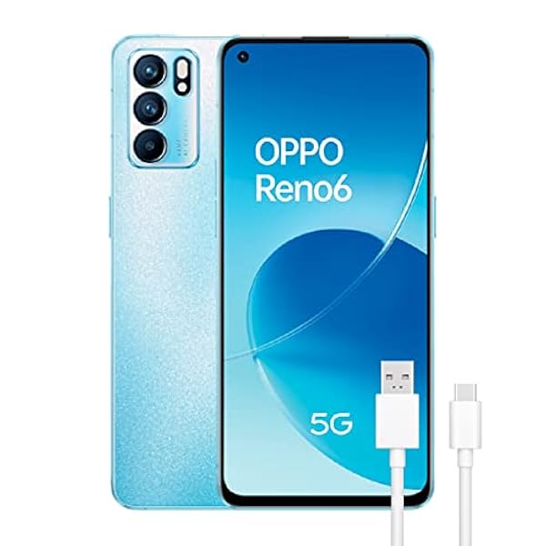 OPPO Reno 6 5G Artic Blue - Pantalla 6.43" AMOLED FHD 90Hz, 8GB RAM 128GB Almacenamiento, Mediatek Dimensity 900, Triple cámara 64MP 8MP 2MP, 4300mAh con Carga rápida 65W