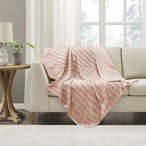 Madison Park Duke Reversible Long Faux Fur And Micro Fur Throw 50X60 Super Soft Lush Comfort #TOP2