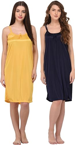 Image of You Forever Women Sexy Satin Striped Solid Above Knee Length Nighty, Loungewear, Nightwear, Sleepwear, Home Wear Short Nighty for Women Pack of 2