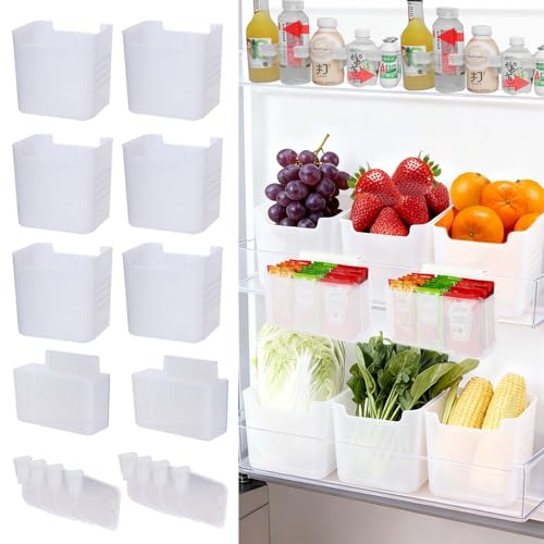 WRENYZK 16PCS Refrigerator Door Organizer , 6 Refrigerator Organizer Box 2 Hanging Storage Container and 8 Refrigerator Dividers, Fridge Side Door Storage Containers for fridge kitchen Fruits Drinks