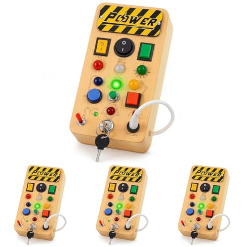 Image of Novo Baby Busy Board for Toddlers | Montessori Toy with Switches, Buttons & Activities | Portable Wooden Busy House | Educational Toy for Baby Boys & Girls Age 2 3 (Busy Board) (Pack of 4)