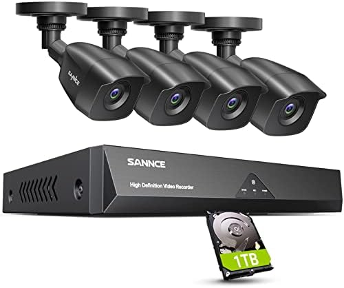 SANNCE 8 Channel 1080P Outdoor CCTV Camera System, 4pcs 1080P Weatherproof Home Security Camera, Motion Detection, Email &APP Alert, P2P, 1080P Live Viewing CCTV Kits 1TB Hard Drive Include