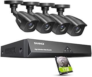 SANNCE 8 Channel 1080P Outdoor CCTV Camera System, 4pcs 1080P Weatherproof Home Security Camera, Motion Detection, Email &APP Alert, P2P, 1080P Live Viewing CCTV Kits 1TB Hard Drive Include