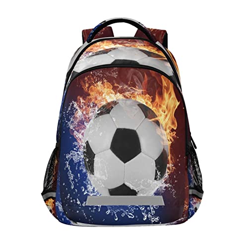 Quteprint Mochila para la escuela, balón de fútbol en el fuego, mochila de viaje para hombres y mujeres, mochila escolar para libros, bolsa para laptop de 17 pulgadas, mochila casual para niños, niñas