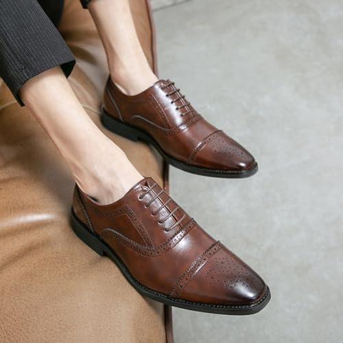 Oxford Shoes for Men Formal Wedding Dress Shoes Mens Lace Up Business Shoes Classic Brogues Shoes,Brown,83