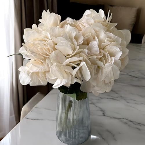 Image of Art Street Artificial White Hydrangea Flower Stick for Vases| Faux Flowers| Ideal for Home Decor |Items for Living Room |Christmas Day, New Year Decor| 6 Head Flower|Size: 18 Inch (Set of 1)