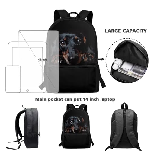 Black Dachshund Backpack for Kids School Bookbags Boys Girls Novelty Travel Rucksack Work Bags Large Casual Daypack4