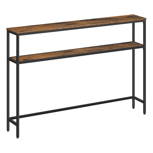 VASAGLE Mesa de Consola de 2 Niveles, Mesa Auxiliar con 2 Estantes, 20 x 120 x 80 cm, para Sala de Estar, Pasillo, Recibidor, Marrón Rústico y Negro Tinta LNT133K01