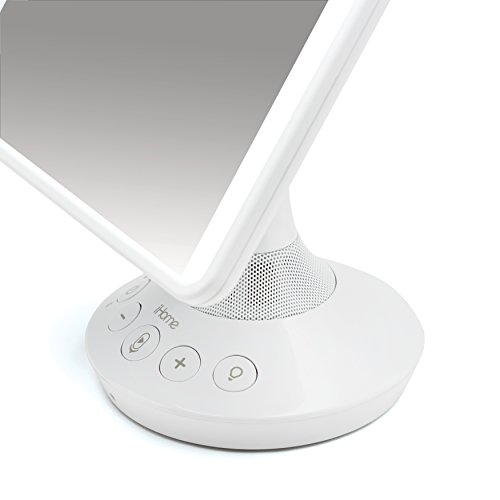 iHome 7" x 9" Reflect iCVBT2 Adjustable Vanity Mirror with Bluetooth Audio, Hands-Free Speakerphone, LED Lighting, Siri & Google Support USB Charging, Flat Panel LED Lighting (White) (White, 7" x 9") - Thumbnail 2