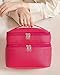 HBlife Double Layer Travel Makeup Bag Portable Cute Leather Cosmetic Bag Large Make Up Bag Makeup Case Organizer Toiletry Bag for Women Girls with Handle and Removable Divider(Hot Pink)