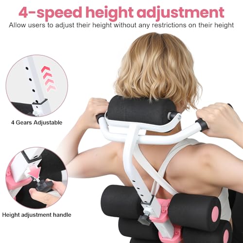 Mini Inversion Table with Adjustable Back Support, Portable Inversion Table, Lumbar Decompression Tables, Steel Frame Yoga Inversions Stool, Compact Foldable Back Stretcher, 350lbs Capacity Pink Bla - Thumbnail 7