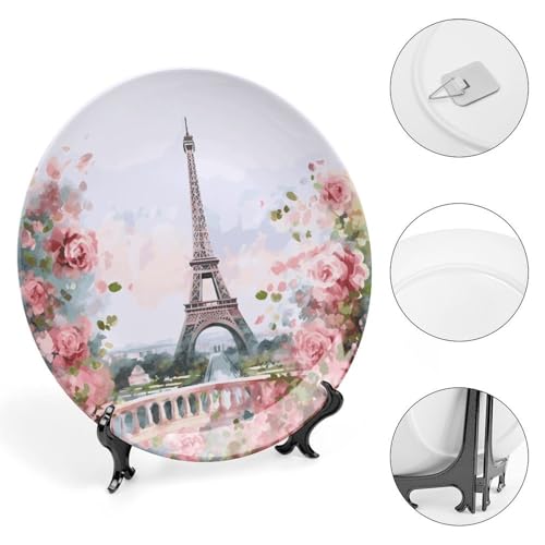 Plato decorativo de cerámica con Torre Eiffel y flores 6 pulg miniatura 4