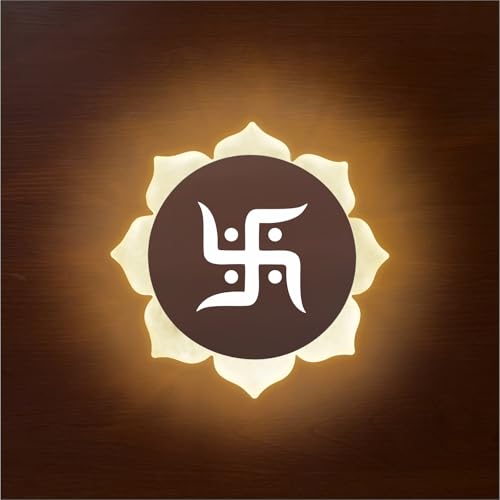 Image of Metal, Acrylic Flower - Shaped Swastik Wall Light, Dual L.E.D. Light (White & Warm White),Decorative Light for Home Decor,Ideal for Pooja Room, Bedroom, Living Room, Temple, Home & Office