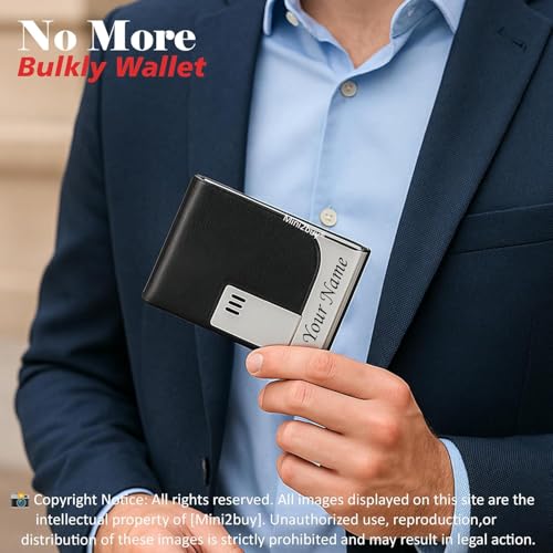 Image of Mini2buy Customized Name Engraved Card Holder for Credit, Debit, ATM, and Business Visiting Cards from Premium Stainless Steel Size Ideal for Personal use or Corporate Gifting (Black)