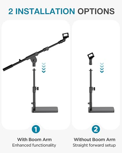 Image of InnoGear Adjustable Desk Microphone Stand, Weighted Base Boom Arm Mic Stand, 3 /8'' and 5 /8'' Threaded Mounts for Blue Yeti HyperX QuadCast SoloCast Fifine, Kick Drums, Guitar Amps, Black, Large