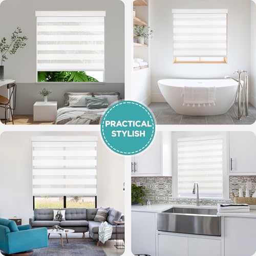Joydeco Free-Stop Zebra Blinds for Windows, Dual Layer Light Control Window Blinds with Light-Proof Aluminum Cover, Roller Shades for Home & Office, 24" Wx 75" H (61W x 191H cm), White by Joydeco - Image 9