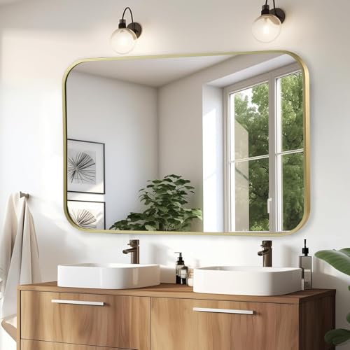 Alfa Design Brushed Gold Mirror, 18"x24" Rectangle Bathroom Mirro...