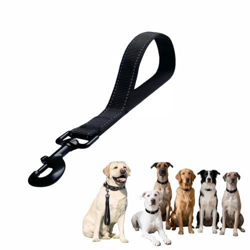 RyanDesign Heavy Duty Nylon Dog Leash with Padded Handle Black Reflective Short Lead 12 Inch for Medium Large Dogs Double Layer Durable Walking Training