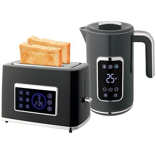 HOMCOM 1.7L 3000W Kettle and Toaster Set with LED Touch Screen Grey