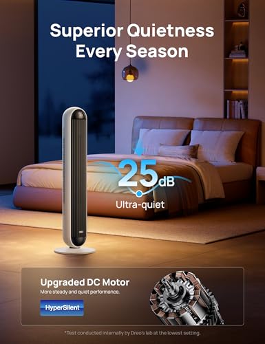Image of DREO Tower Fan and Heater Combo, 29.2ft /s Standing Fans for Bedroom, 17 Levels, 6 Modes, 120 Oscillation, 42 Inch, 12H Timer, 25dB Quiet, with Remote, for Office, Large Room, White