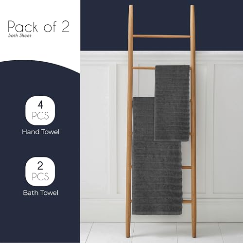 Olivia Rocco 6 Piece Ribbed Towel Set 2 Bath Towels, 4 Hand Towels Quick Dry 100% Cotton Hotel Quality Towel Sets Super Soft and Highly Absorbent, Charcoal - Cosy Home Interiors Olivia Rocco 6 Piece Ribbed Towel Set 2 Bath Towels, 4 Hand Towels Quick Dry 100% Cotton Hotel Quality Towel Sets Super Soft and Highly Absorbent, Charcoal - Image 6