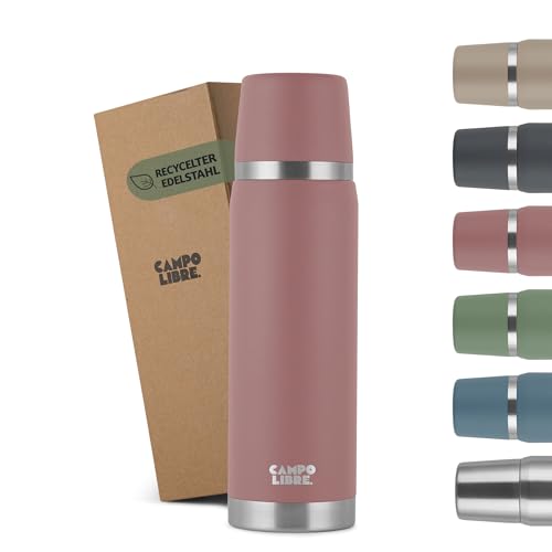 Campo Libre. Jaco® Thermoskanne 1L, 750ml, 500ml I Thermos mit Becher I Unsere Thermosflasche mind. 24h heiß I Isolierkanne mit Doppelwandisolierung ist zu 100% auslaufsicher & recycelter Edelstahl