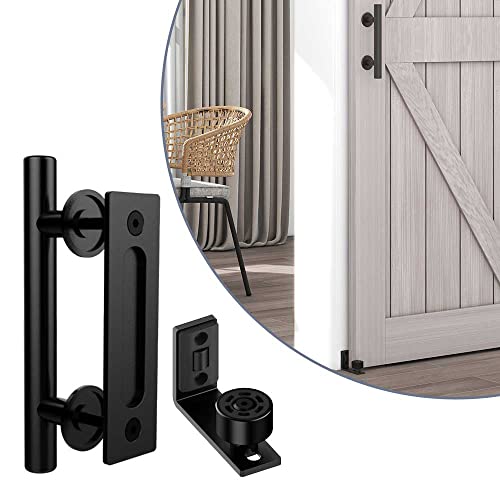 ETIASQSA 24CM Sliding Door Handle Double Sided Embedded Invisible Frosted Black Barn Door Handle and Sliding Barn Door Adjustable Floor Guide - Image 2