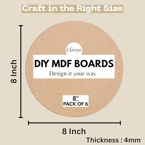 Image of Classyo Round MDF Board Cutouts, MDF Cutouts for Craft, DIY Art Boards for Lippan Art, Mandala Art, Painting, Resin Art and Crafts (8 Inch, Set of 6)