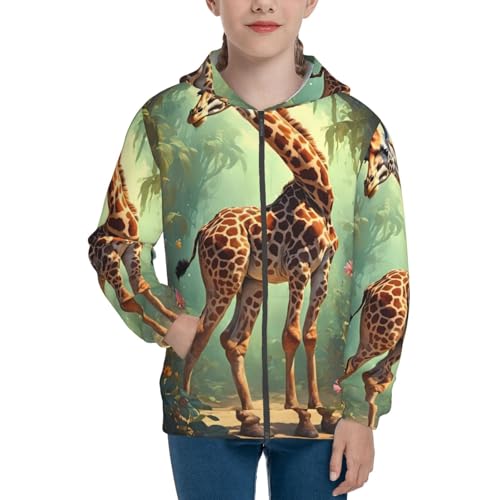 Forest Giraffe Kids Pullover Hoodies Boys Zip Up Sweatshirts Girls Athletic Clothes with Pocket3