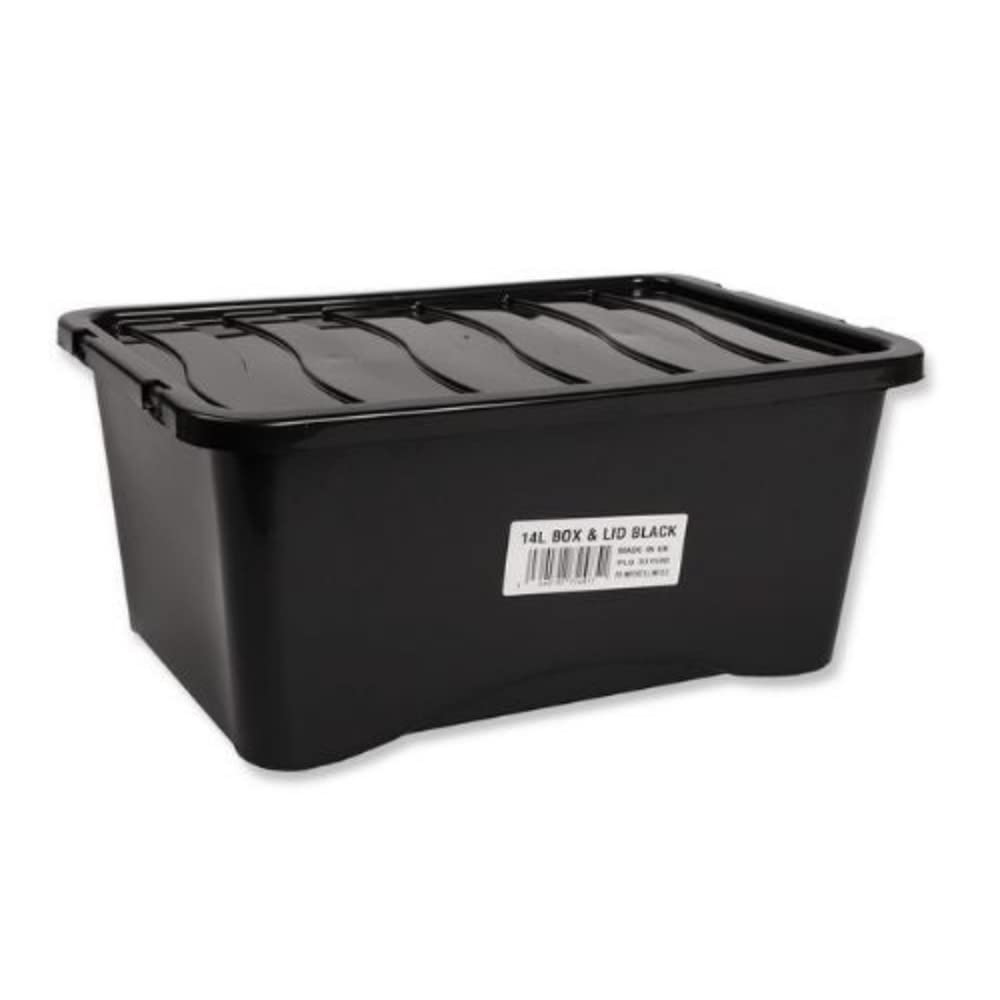 FabFinds Plastic Storage Box with Lid Stackable Nestable (14L, Set of 3 Black)